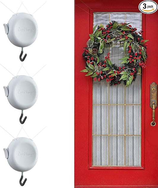 Over the Door Hooks for Damage Free Hanging - ZIPNHANG: Adjustable Door Hanger. Wreath Hanger for Front Door. Hooks for Hangings on Glass Doors, Screen Doors, Closet - 3 PACK