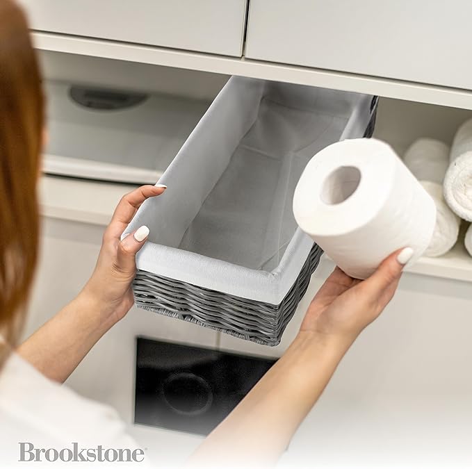 Brookstone Wicker Shelf Storage Basket Decorative Shelf Bin, bathroom organizers and storage, Boho Living Room Decor, Summer Storage 2025-2 Pack-NeatNest