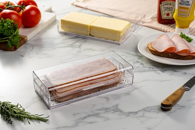 Deli Keeper | Fridge Storage Container with Hinged Lid and Removable Tray | Small Cold Cuts Organizer | Dishwasher Safe | Made in USA-NeatNest