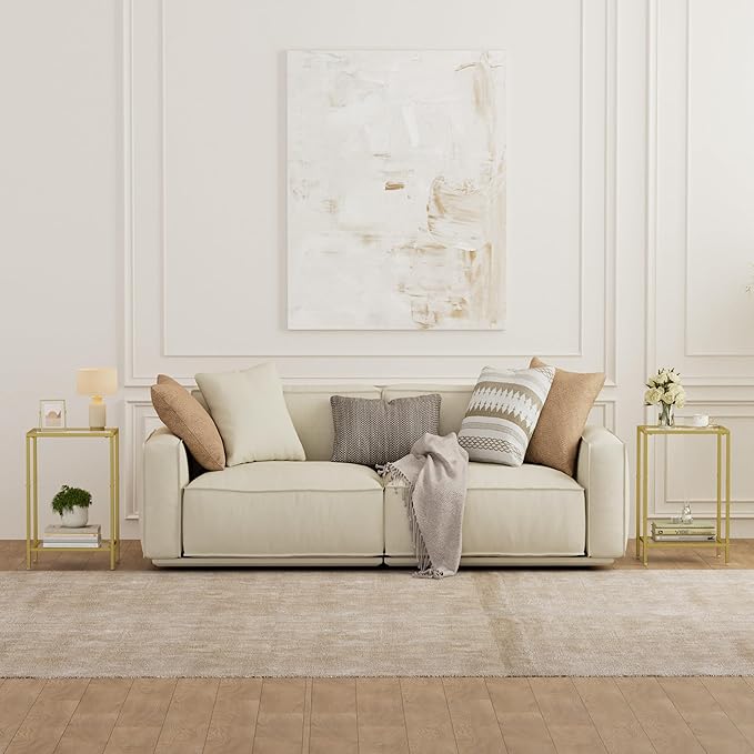 Side Tables Set of 2, End Tables with Tempered Glass, 2-Tier Nightstands with Storage Shelves, Coffee Table with Modern Style, Slim Sofa Table for Living Room, Bedroom, 11.8" D x 15" W, Golden