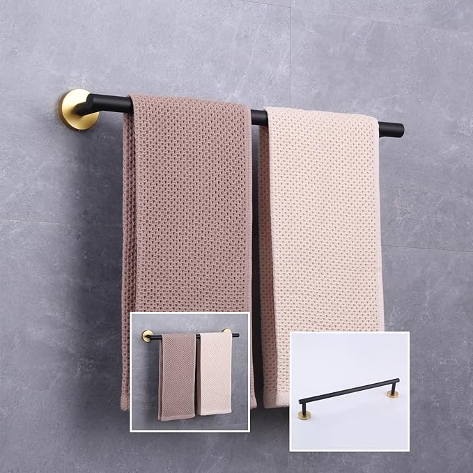 GERZWY SUS 304 Stainless Steel 18-Inch Bathroom Towel Bar Modern Round Style Bath Towel Bar Wall Mount (Black & Gold) AG1101C45-BD