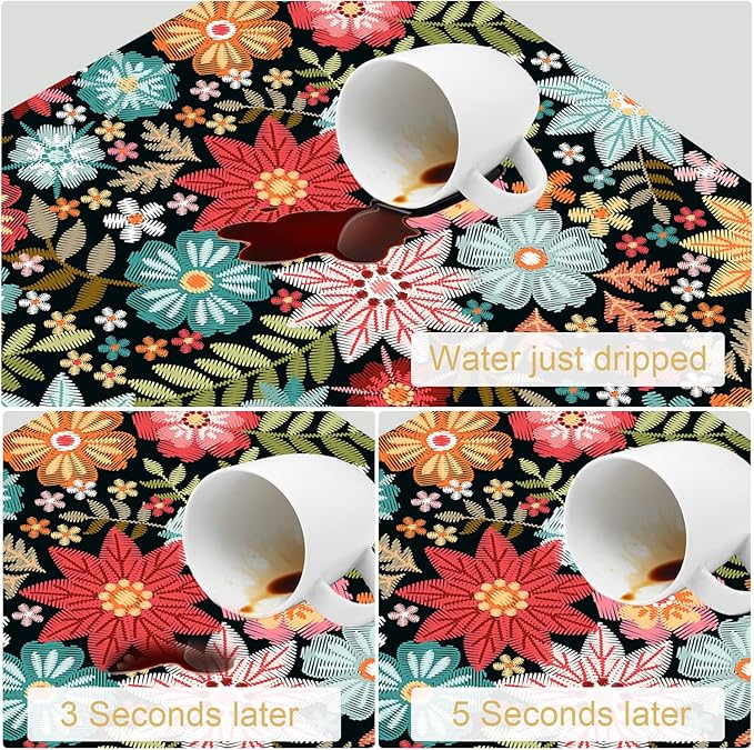 Colorful Embroidery Flowers Dish Drying Mats Super Absorbent Dish Drainer Rack Pad Non-Slip Drying Mat for Kitchen Counter, 24"x16"-NeatNest