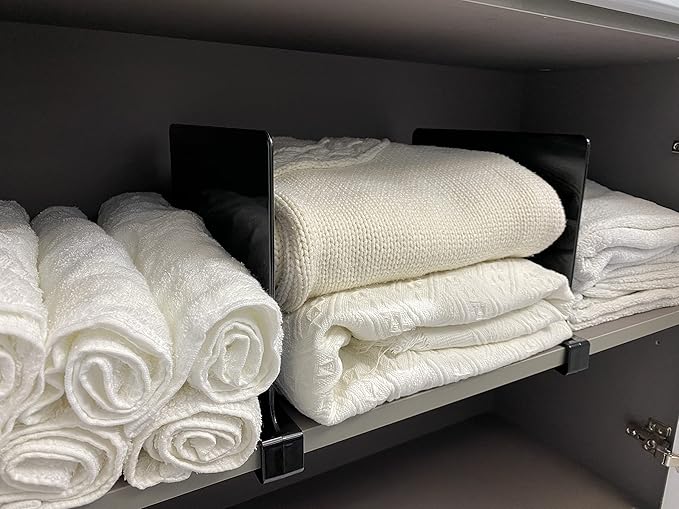 CY craft Acrylic Shelf Dividers for Closets,Wood Shelf Dividers, 2 PCS Black Shelf Separators,Perfect for Clothes Organizer and Bedroom Kitchen Cabinets Shelf Storage and Organization-NeatNest
