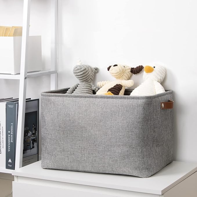 DULLEMELO Storage Baskets Large 16"x12"x12" Tall Rectangular Baskets Fabric Storage Bins for Organizing [1 Pack] Collapsible Linen Shelf Baskets for Clothes, Toys, Closet, Laundry (Grey)-NeatNest