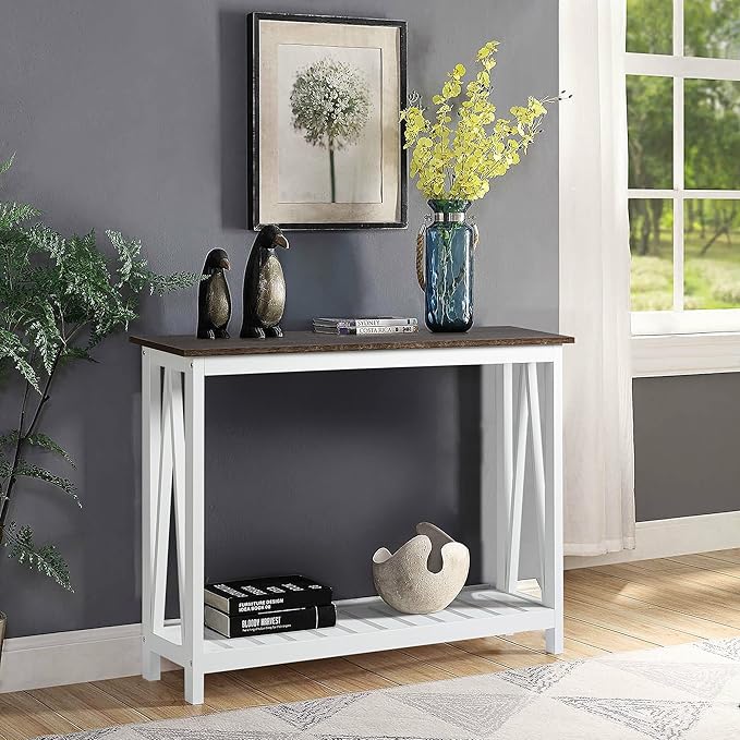 ChooChoo Farmhouse Console Table, Rustic Vintage Narrow Sofa Table for Entryway, Living Room, Hallway, 40 White-NeatNest
