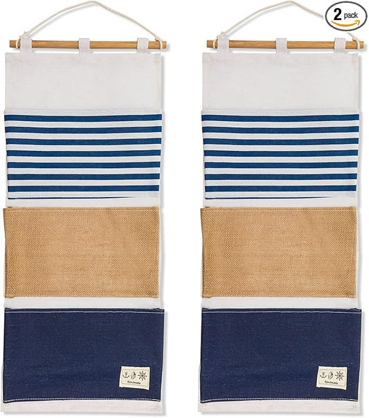 Juvale 3 Pocket Hanging Wall Organizer - 11.75 x 27 in, 2-Pack - Linen & Wood Fabric Organizer with Pockets - Mail & Paper Holder - Over-the-Door & Hanging Storage-NeatNest