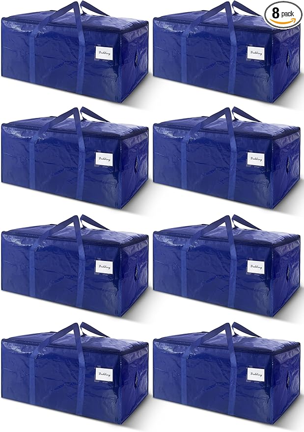 8 Pack Extra Heavy Duty Large Moving Bags with Strong Zipper & Carrying Handles, Sturdy Clothes Storage Bags Totes Bins, Packing Bag Move Boxes College Moving Supplies, Dark Blue - 24 gal-NeatNest