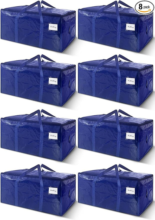 8 Pack Extra Heavy Duty Large Moving Bags with Strong Zipper & Carrying Handles, Sturdy Clothes Storage Bags Totes Bins, Packing Bag Move Boxes College Moving Supplies, Dark Blue - 24 gal-NeatNest