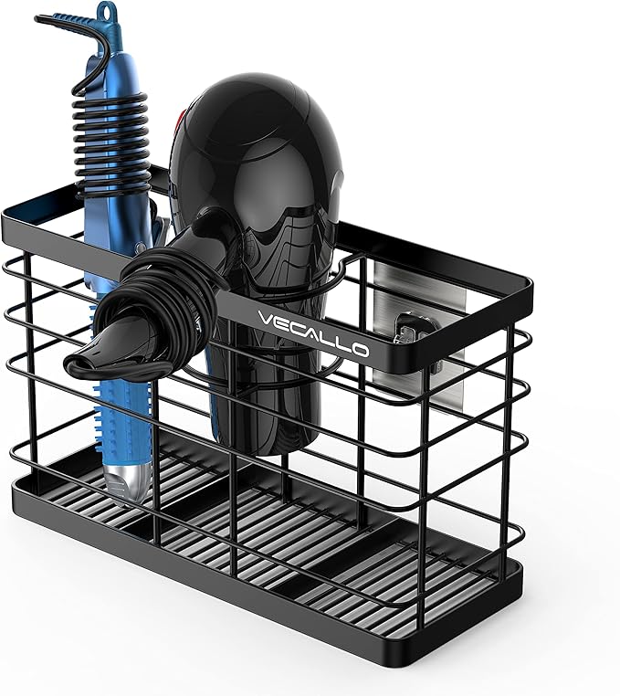 Hair Dryer Holder - Hair Tool Organizer Wall Mount/Adhesive Blow Dryer Holder/Curling Iron Holder Cabinet Door Bathroom Organizer for Hair Dryer, Curling Wands, Hair Straighteners Black-NeatNest