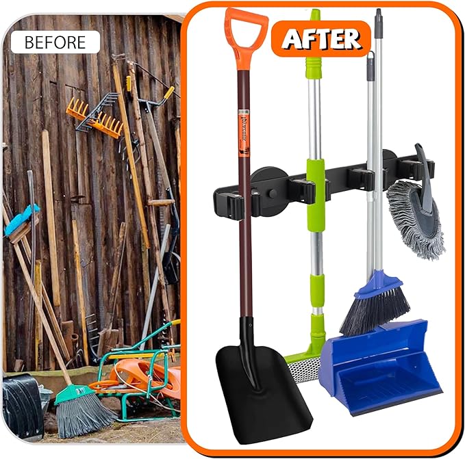 Magnetic Broom Holder Rack,Strong Magnetic Mount Mop Holder 4 Racks for Cleaning Tools,Non-slip Magnetic Tool Holder Broom Hooks for Apartment RV Camper Garage Kitchen-NeatNest