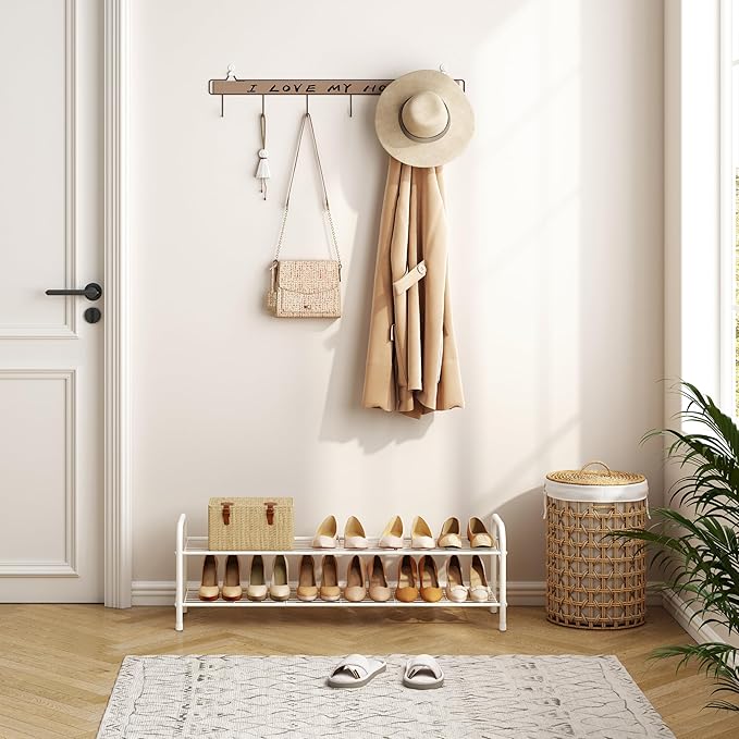 Hoctieon 2 Tier Shoe Rack for Closet, Durable Mesh Style Shoe Rack, Entryway Shoe Shelf, Shoe Storage Organizer for Hallway, Bedroom, Living Room, Wardrobe, White-NeatNest
