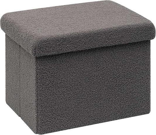 16.5 Folding Storage Ottoman Cube - Small Footrest with Sherpa Top, Multi-Functional Storage for Bedroom, Living Room, Grey