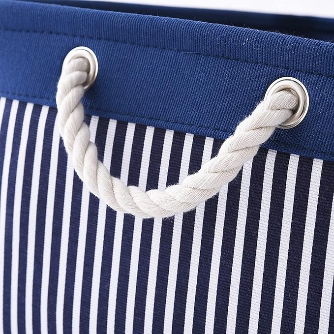 TcaFmac Storage Basket for Organizing - Large 4 Pack Foldable Storage Bins Baskets for Shelves with Ropes, Fabric Storage Cubes for Cloth Toy Gift Kids (Navy & White 16x12x8 inch)-NeatNest