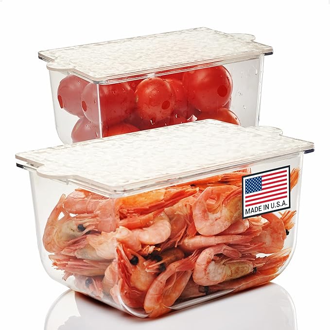 Condiment Storage Containers | Set of 2 Small Organizers with Lids for Refrigerator | Dishwasher Safe | Made in USA-NeatNest