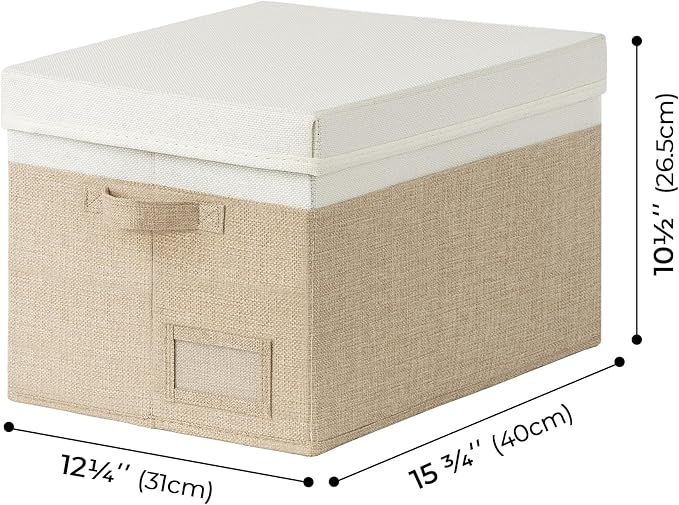 GRANNY SAYS Storage Bins with Lids, Linen Storage Bins, Storage Bins for Shelves, Decorative Storage Boxes, Clothes Storage and Organization for Organizing, 3-Pack, Jumbo, Khaki&Ivory-NeatNest