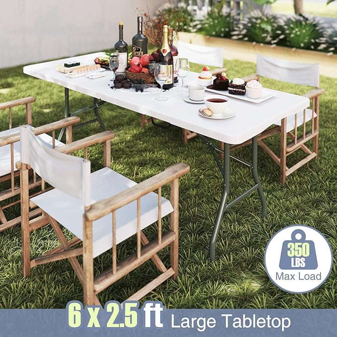 Goplus 6ft Plastic Folding Table, 350 LBS Outdoor Heavy Duty Folding Tables with HDPE Tabletop, Handle, Lock, Foldable Rectangle Portable Utility Card Table for Picnic, Party, Camping, Dining-NeatNest