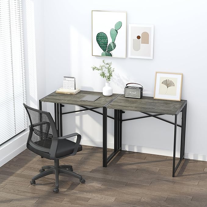 32 inch Small Folding Desk, Writing Gaming Computer Camping Desk for Small Spaces, No Assembly Required Home Office Desk, Black Oak-NeatNest