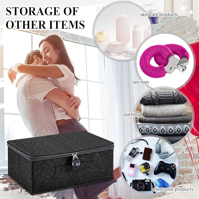 Discreet Lockable Personal Items Bag Storage Organizer Bag Storage Bins Case with Zipper Lid 15 x 10 x 6. 3 Inches for Women and Men Clothes Container (Black)-NeatNest