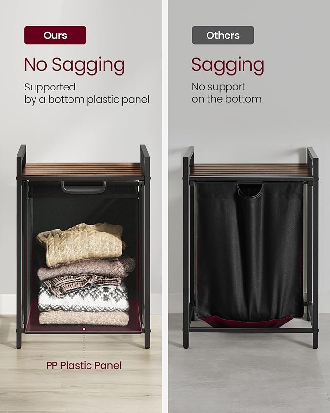 VASAGLE Laundry Hamper, Laundry Basket, Laundry Sorter with A Pull-Out and Removable Bag, Shelf, Metal Frame, 17.2 Gallons (65 L), 19.7 x 13 x 28.4 Inches, Black and Rustic Brown UBLH101B01-NeatNest