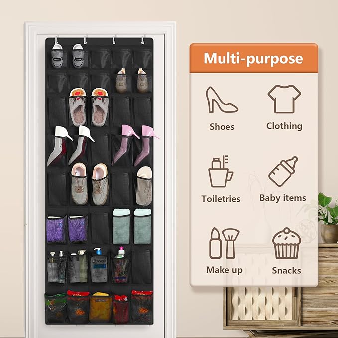 FENTEC 40 Large Pockets Over The Door Shoe Organizer, Mesh Hanging Shoe Organizer Shoe Rack for Closet Mesh Closet Shoe Holder, Over Door Organizer, Shoe Organizer for Wall, Black, 1 Pack-NeatNest