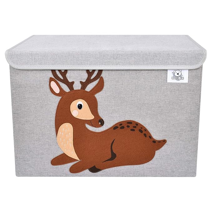 CLCROBD Foldable Large Kids Toy Chest with Flip-Top Lid, Collapsible Fabric Animal Toy Storage Organizer/Bin/Box/Basket/Trunk for Toddler, Children and Baby Nursery (Deer)-NeatNest