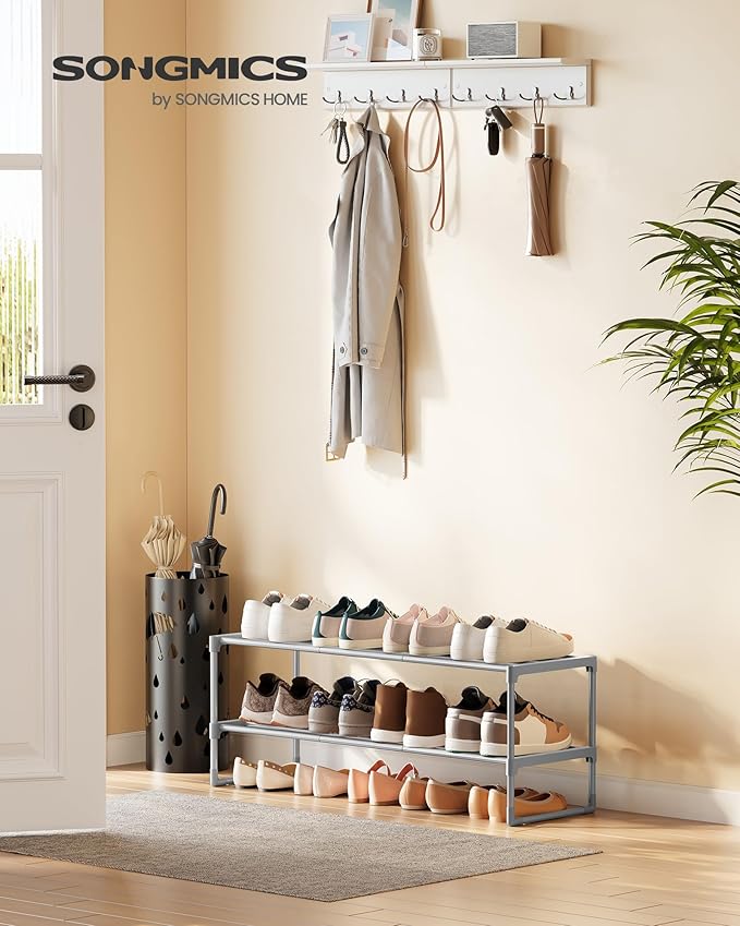 SONGMICS Shoe Rack, 2-Tier Shoe Organizer, Metal Storage Shelf, Upright or Upside Down, for 12-15 Pairs, Stackable, for Entryway, 11.8 x 36.2 x 13.4 Inches, Gray ULSA012G01-NeatNest