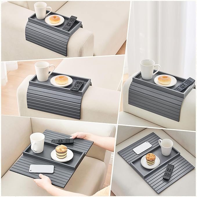 GEHE Bamboo Sofa Arm Tray, Foldable Couch Arm Tray Side Table, Anti-Falling Armrest Tables Cup Holder for Snacks, Drinks, Beers, Phone, Control, Flexible and Portable, Anti-Slip Bottom-NeatNest
