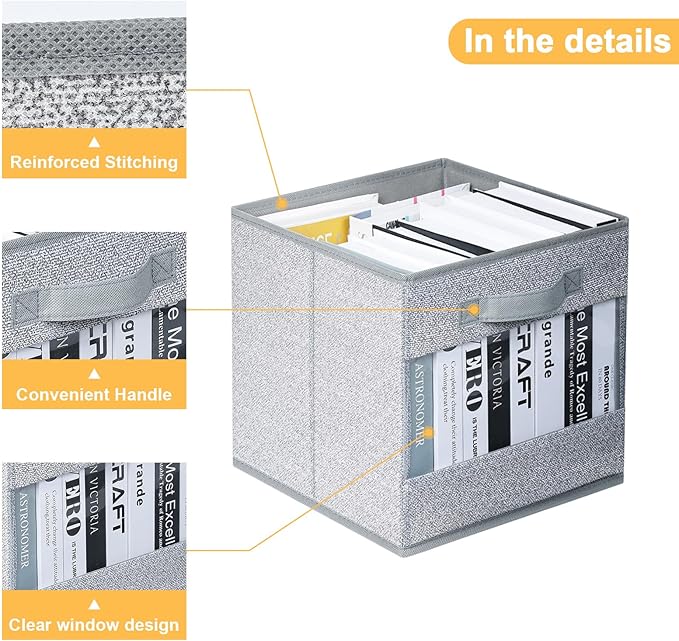 DIMJ Storage Cubes, Foldable 11 Inch Cube Storage Bin, Clear Window Shelf Storage Bins, Fabric Storage Bins for Bedroom, Living Room, Office, Dormitory (8 Pack, Light Grey)-NeatNest