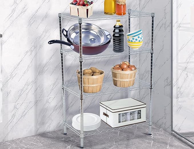 4-Tier Metal Wire Shelving Unit Kitchen Shelf Organizer Storage Rack Utility Snack Shelf, NSF Certified Shelves for shelves Pantry