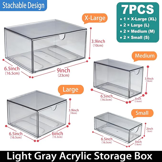 7 Pack Acrylic Makeup Organizer Clear Stackable Storage Drawers Tall Acrylic Bathroom Makeup Organizer for Cosmetic,Beauty Supplies,Ideal for Vanity, Undersink,Cabinet,Desk Home Organization-NeatNest