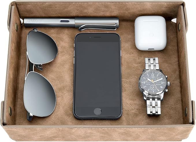 CASIRENA Father's Day Gifts Faux Leather Valet Tray Organizer for Men - Catch-All Tray for Entryway Table Key, Wallet, Watch, Coin Change, Phone, Dresser EDC Dump Jewelry, Bedside Nightstand Desk-top-NeatNest