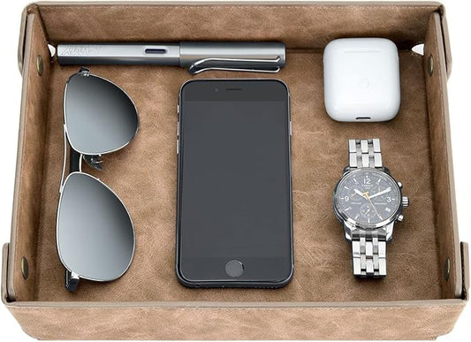 CASIRENA Father's Day Gifts Faux Leather Valet Tray Organizer for Men - Catch-All Tray for Entryway Table Key, Wallet, Watch, Coin Change, Phone, Dresser EDC Dump Jewelry, Bedside Nightstand Desk-top-NeatNest