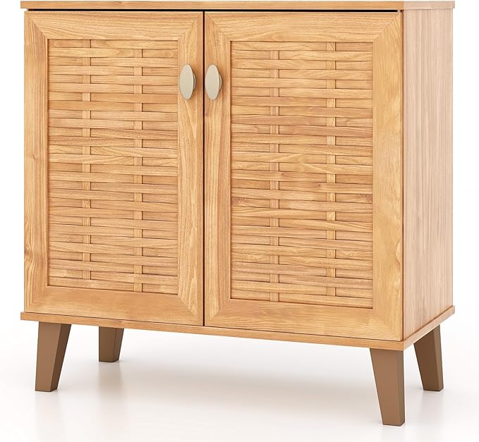 Giantex Shoe Cabinet with Doors, 4-Tier Farmhouse Shoe Rack Cabinet with 3 Adjustable Shelves, Freestanding Wood Shoe Storage Cabinet for Entryway, Closet, Hallway, Living Room-NeatNest