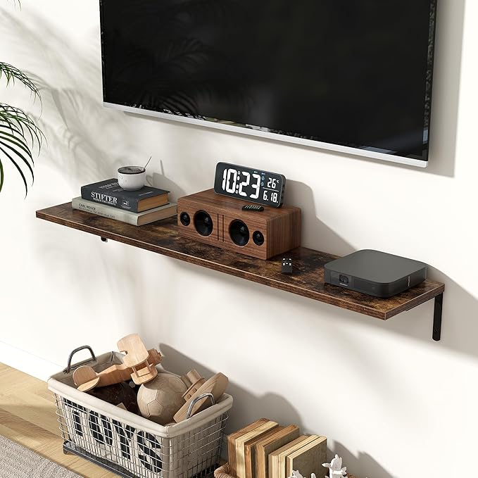 Fun Memories Deep Floating Shelves, 48W x 8D Floating Shelves Set of 2, Wall Mounted Shelf with Metal Brackets, Rustic Wood Wall Shelf for Bathroom, Kitchen and Living Room, Rustic Brown-NeatNest
