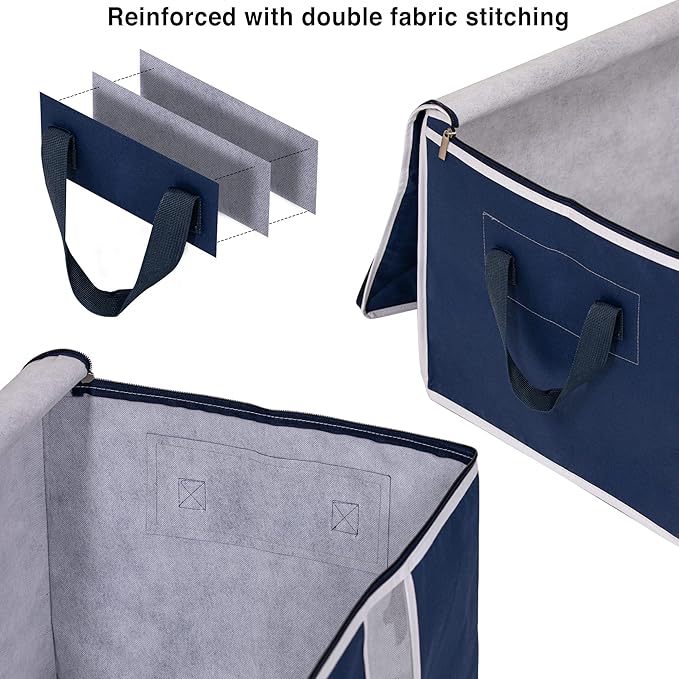 Clothes Storage Bag Organizer for, Blankets, Clothing, Comforters and Bedding Sets - Stackable with Zippers - Clear Window - 3 Pack Blue-NeatNest