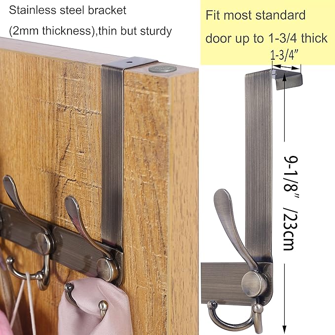 WEBI Over The Door Hook Door Hanger Hook Rack with 5 Tri Hooks for Hanging Coats, Door Towel Rack Towel Hanger Door Coat Hanger Over Door Coat Rack,Bronze,2 Packs