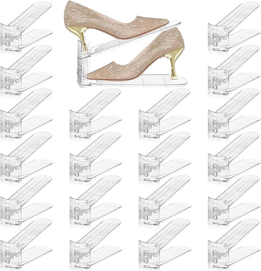 Transparent Shoe Slots Organizer for Closet, 20 Pack Shoe Stacker Organizer for Closet Shoe Display Space Saver,Adjustable Shoe Rack Organizer Holder for High Heels,Sneakers(Transparent)-NeatNest
