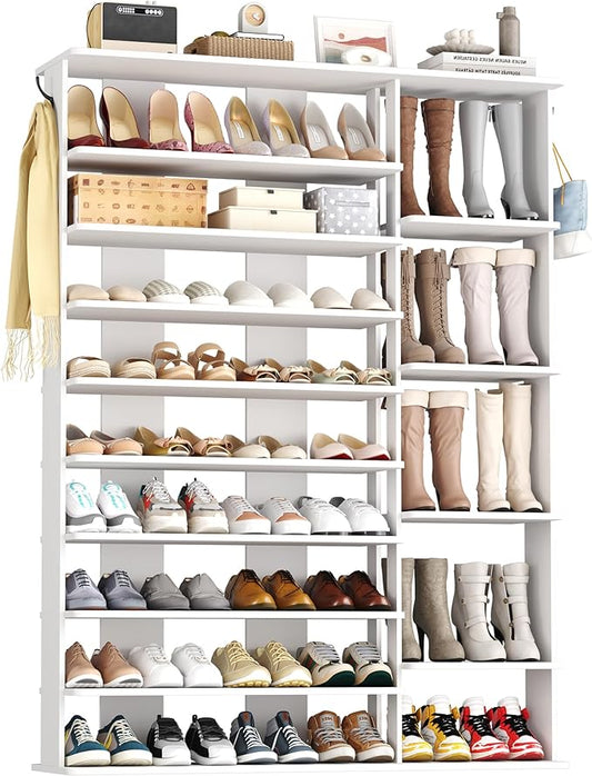 HOMEFORT 10 Tiers Shoe Rack, 50 Pairs Large Shoe Shelf, 61.8" Tall Shoe Tower, Freestanding Shoe Rack Organizer with Open Shelves, Wood Shoe Stand for Boot Storage, for Closet, Entryway, White-NeatNest