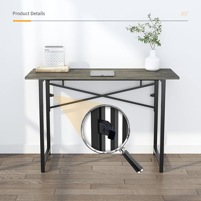 47 inch Folding Desk, Writing Gaming Computer Camping Table, No Assembly Required Home Office Desk, Black Oak-NeatNest