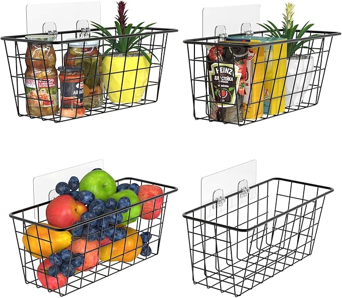 MaraFansie Over the Cabinet Door Organizer Wall Wire Baskets Hanging Kitchen Basket Shelf for Cabinet & Pantry Organization and Kitchen, Bathroom, Bedroom Storage, with Adhesive, 4 Pack-NeatNest
