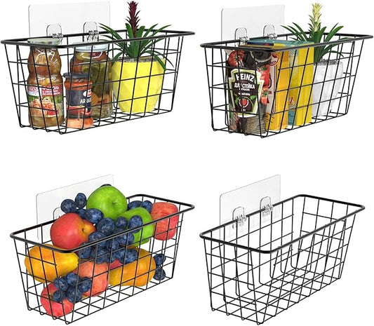 MaraFansie Over the Cabinet Door Organizer Wall Wire Baskets Hanging Kitchen Basket Shelf for Cabinet & Pantry Organization and Kitchen, Bathroom, Bedroom Storage, with Adhesive, 4 Pack-NeatNest