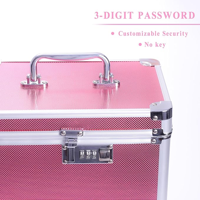 Medication Combination Lock Boxes with Code for Personal Items, Medicine Lockbox for Documents 10 x 7.25 x 7.75 Inches Rose