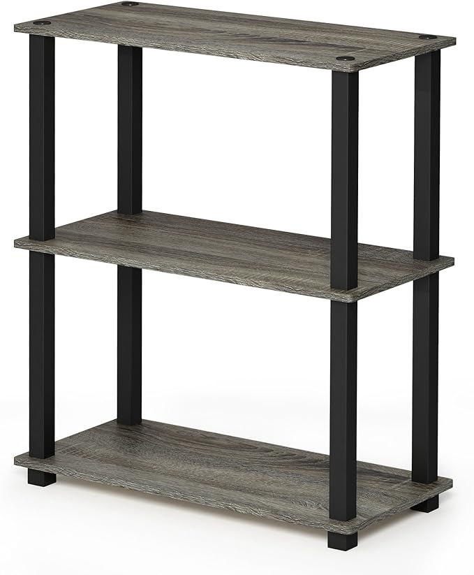 Furinno Turn-S-Tube 3-Tier Compact Multipurpose Shelf Display Rack with Square Tube, French Oak Grey/Black-NeatNest