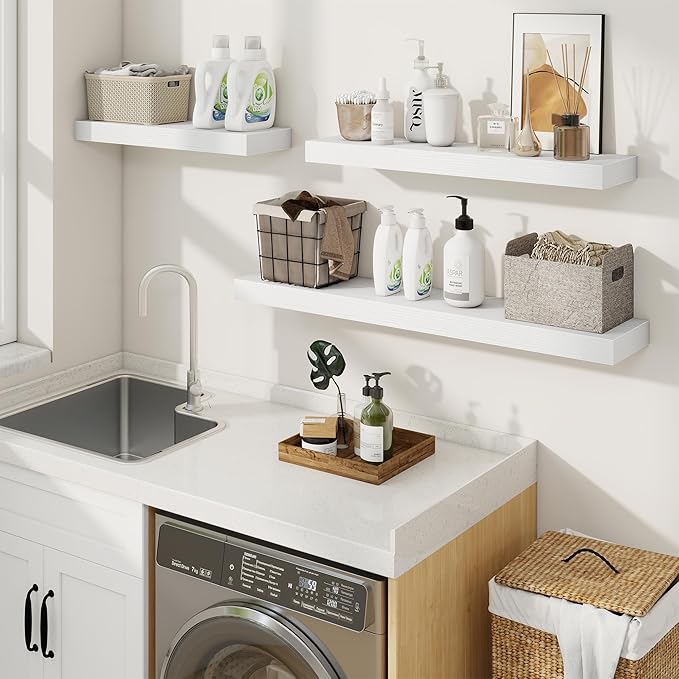fuqing Floating Shelves for Wall, Bathroom Shelf Wall Mounted for Storage, Shelves with Invisible Bracket for Bedroom, Kitchen, Living Room, Farmhouse Small Book Shelf, 40 Inch Set of 2, White-NeatNest