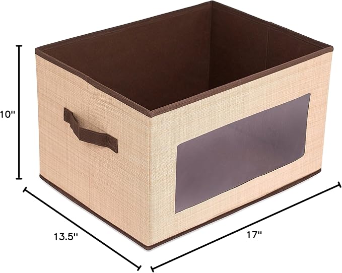 Internet's Best Storage Box with Window - Durable Storage Bin Basket Containers with Lids and Handles - Clothes Nursery Toys Organizer - Brown (Beige)-NeatNest