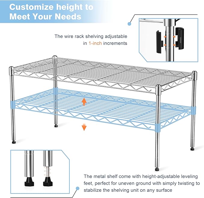 1-Tier Wire Shelf Rack,30" Wx14 Dx17 H,Single Metal Shelves Rack,Height Adjustable Metal Wire Shelving Unit and Storage KOR Kitchen,Cabinet,Countertop,Under-Sink,Closet,Pantry,Studio-NeatNest