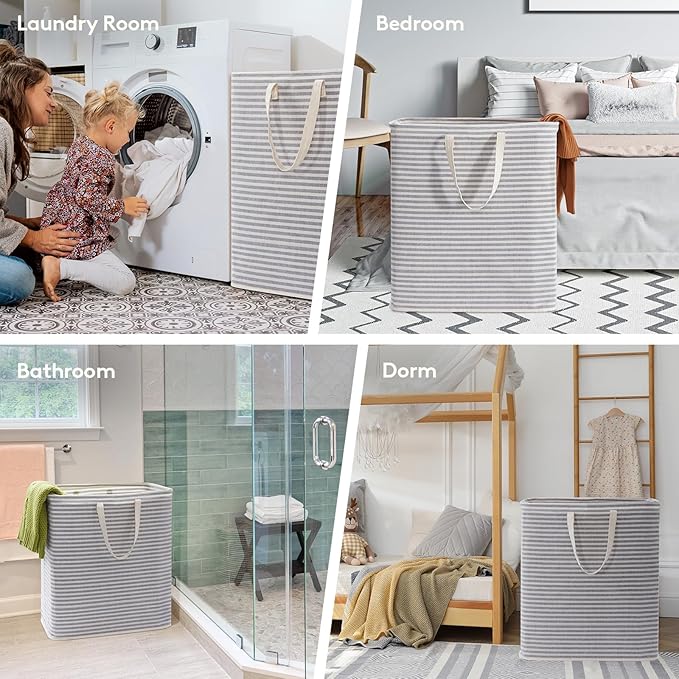 Lifewit 3 Pack Laundry Hamper Large Collapsible Laundry Baskets, Freestanding Waterproof Clothes Hamper with Easy Carry Handles in Laundry Room Bedroom Bathroom College Dorm for Adults, Gray, 3 x 100L
