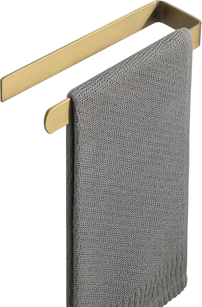 Alise Hand Towel Holder Self Adhesive Towel Bar Towel Hanger for Bathroom Wall,SUS304 Stainless Steel Brushed Gold Towel Rack Towel Ring for Kitchen Cabinet Glass Door Wash Basin Side,No Drilling