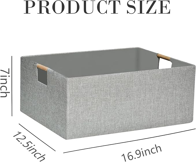 Collapsible Storage Box for Women - Foldable Home Organizer 16.9x12.5x7Inches with Wooden Handles | Closet, Bathroom & Kids Room Storage | Heavy-Duty Linen Fabric 2Pack-NeatNest