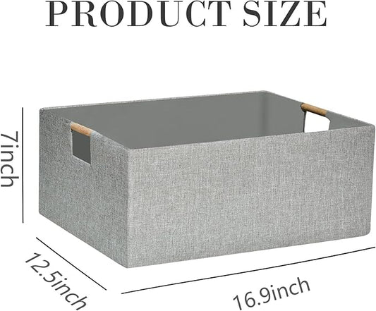 Collapsible Storage Box for Women - Foldable Home Organizer 16.9x12.5x7Inches with Wooden Handles | Closet, Bathroom & Kids Room Storage | Heavy-Duty Linen Fabric 2Pack-NeatNest